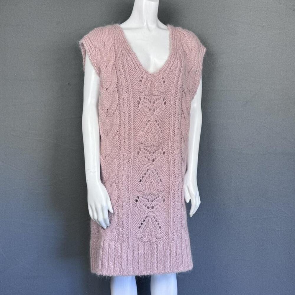 Zara Sweater Dress Womens Medium‎ Pink Cable Knit Sleeveless Alpaca Boho Preppy - Picture 2 of 16